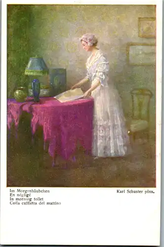 14478 - Künstlerkarte - Im Morgenhäubchen , En neglige , Karl Schuster - nicht gelaufen