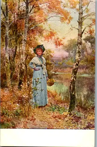 14487 - Künstlerkarte - Dame im Wald , signiert C. A. 1903 - nicht gelaufen