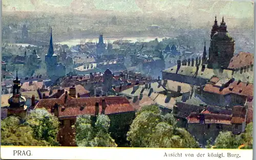 14488 - Künstlerkarte - Prag , Praha , Ansicht von der königlichen Burg , signiert Jaroslav Setelik - nicht gelaufen
