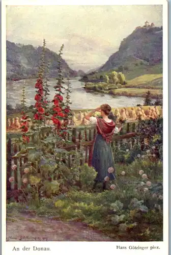 14491 - Künstlerkarte - An der Donau , signiert Hans Götzinger - nicht gelaufen