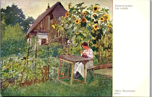 14497 - Künstlerkarte - Sonnenblumen , Les soleils , Hans Massmann - nicht gelaufen