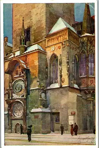 14518 - Künstlerkarte - Praha , Prag , Narozi staromestske radnice s orlojem , signiert Jaroslav Setelik - gelaufen 1927
