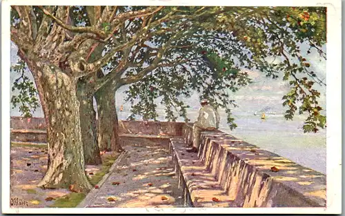 14575 - Künstlerkarte - Terasse am Meere , Route au bord de la mer , signiert Julius Klaber - nicht gelaufen