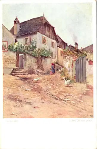 14577 - Künstlerkarte - Dorfidylle , signiert Liesl Kinzel - nicht gelaufen