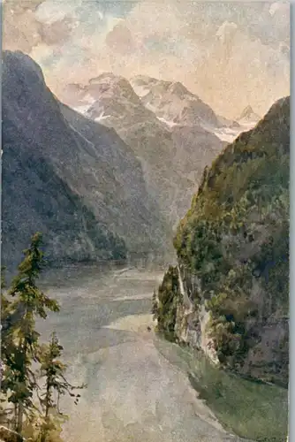 14602 - Künstlerkarte - Königssee , Falkensteinwand , signiert E. T. Compton - gelaufen 1919