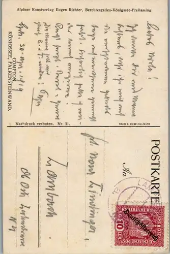 14602 - Künstlerkarte - Königssee , Falkensteinwand , signiert E. T. Compton - gelaufen 1919