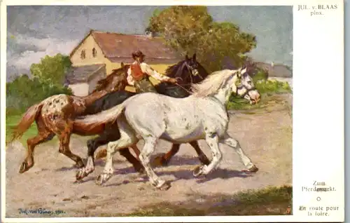 14621 - Künstlerkarte - Zum Pferdemarkt , En route pour la foire , signiert Julius von Blaas - nicht gelaufen