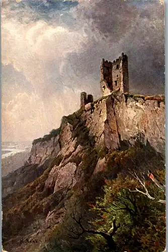 14650 - Künstlerkarte - Der Drachenfels , signiert - nicht gelaufen