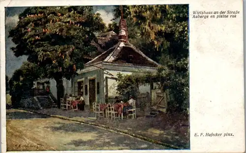 14669 - Künstlerkarte - Wirtshaus an der Straße , Auberge en pleine rue , signiert Eduard Ferdinand Hofecker - gelaufen 1919
