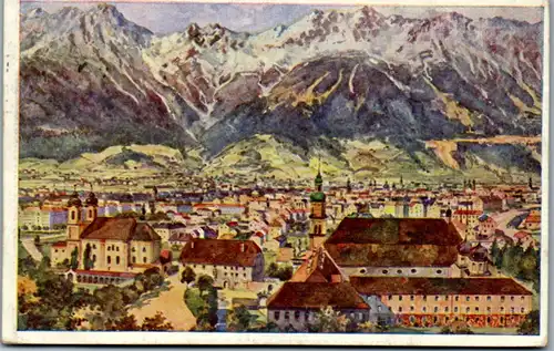 14672 - Künstlerkarte - Tirol , Innsbruck vom Berg Isel , Jos Ruepp - gelaufen 1922