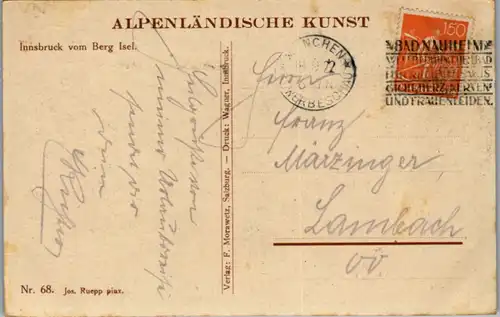 14672 - Künstlerkarte - Tirol , Innsbruck vom Berg Isel , Jos Ruepp - gelaufen 1922