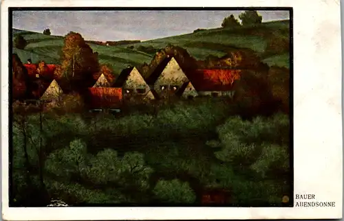 14697 - Künstlerkarte - Abendsonne , Bauer - gelaufen 1917
