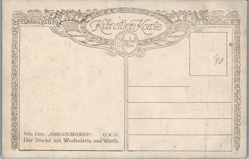 14728 - Künstlerkarte - Der Strudel mit Werfenstein und Wörth , Nibelungenweg , signiert Fritz Lach - nicht gelaufen