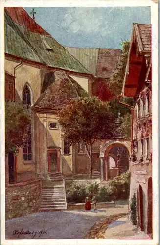 14744 - Künstlerkarte - St. Wolfgang , Marktplatz , signiert Eduard Ferdinand Hofecker - nicht gelaufen