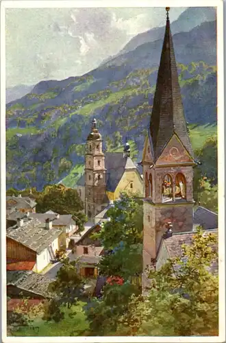 14745 - Künstlerkarte - Berchtesgaden , Protestant und Franziskaner Kirche , signiert E. T. Compton - nicht gelaufen
