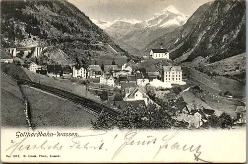 13435 - Schweiz - Gotthardbahn Wassen , Panorama - gelaufen 1905