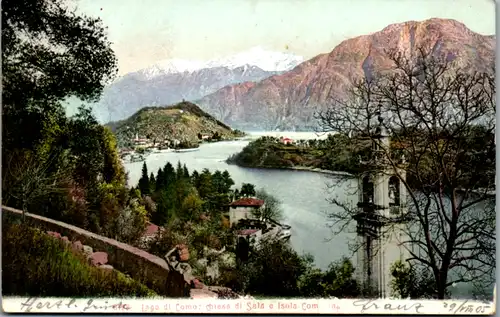 13438 - Italien - Lago di Como , Comer See , Chiesa di Sala e Isola Comacina - gelaufen 1905