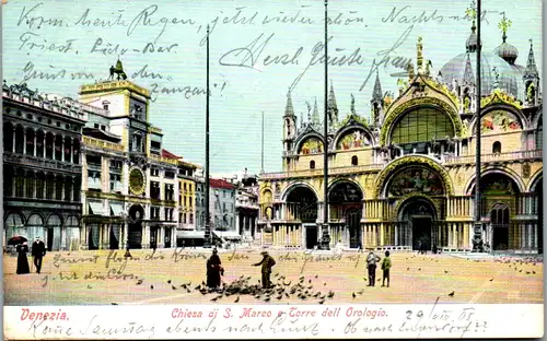13442 - Italien - Venezia , Chiesa di S. Marco e Torre dell Orologio - gelaufen 1905