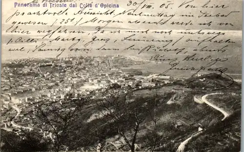 13444 - Italien - Trieste , Triest , Panorama di Trieste dal Colle d'Opicina - gelaufen 1905