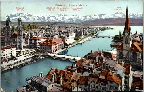 13446 - Schweiz - Zürich mit den Alpen , Glärnisch , Hausstock , Böser Faulen , Tödi - gelaufen 1907