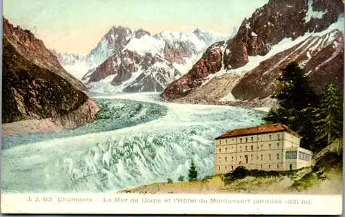13456 - Frankreich - Chamonix , La Mer de Glace et l'Hotel du Montanvert , Gletscher - gelaufen