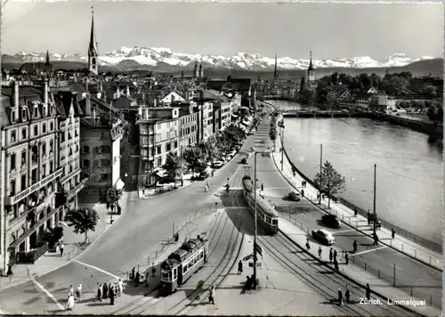 13512 - Schweiz - Zürich , Limmatquai , Straßenbahn - gelaufen 1961