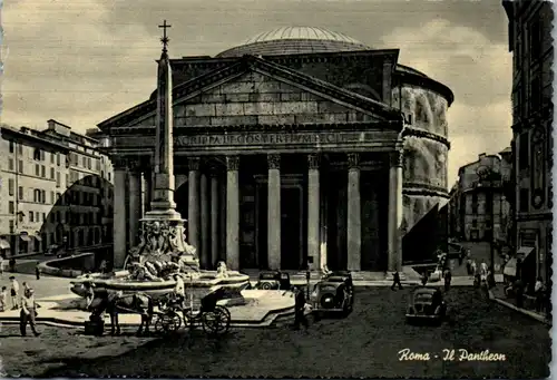 13516 - Italien - Roma , Rom , Il Pantheon , Pferdekutsche , Kutsche , Auto , Brunnen - nicht gelaufen