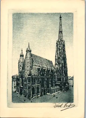 13552 - Künstlerkarte - Wien , Stephansdom , signiert - gelaufen