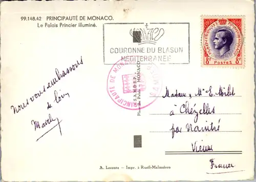 13567 - Monaco - Principaute de Monaco , Le Palais Princier illumine - gelaufen 1965