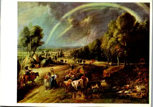 13570 - Künstlerkarte - Peter Paul Rubens , Landschaft mit dem Regenbogen , Wiechmann Bildkarte - gelaufen