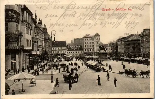 14820 - Kroatien - Zagreb , Jelacicev Trg. , Ban Jela?i? Platz , Trg bana Josipa Jela?i?a - gelaufen 1913