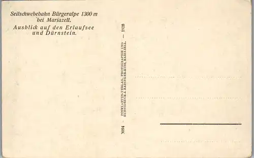 14831 - Steiermark - Mariazell , Bürgeralpe , Seilschwebebahn , Ausblick Erlaufsee und Dürnstein - nicht gelaufen 1928