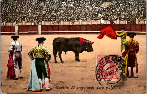 14860 -  - Corrida de Toros , Bombita II preparando para matar - gelaufen 1907 , Stierkampf