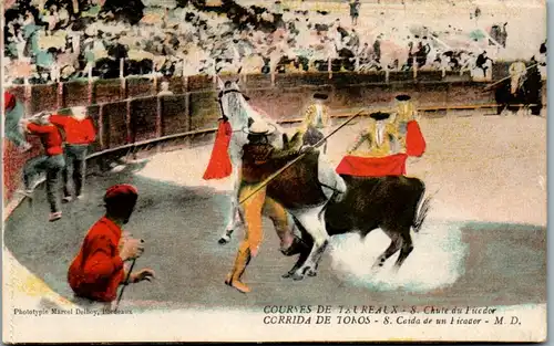 14861 -  - Corrida de Toros , Caida de un Picador , Chute du Picador - nicht gelaufen  , Stierkampf