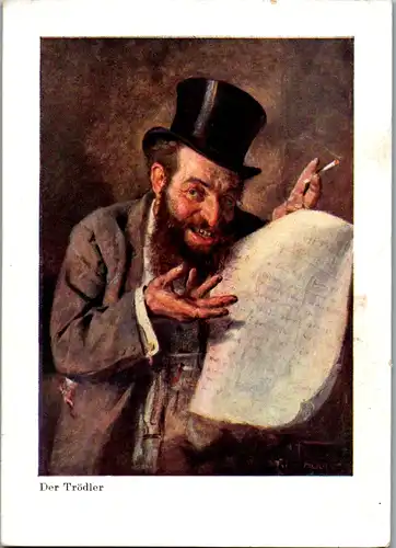 14887 - Künstlerkarte - Der Trödler , signiert Thomas Riss - nicht gelaufen