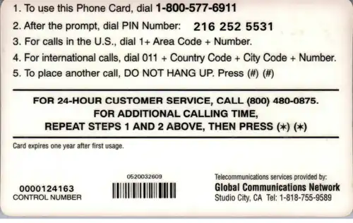 15107 - USA - GCN , The Telephone Card , Motiv