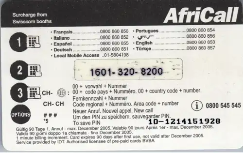 15586 - Schweiz - Africall , IDT