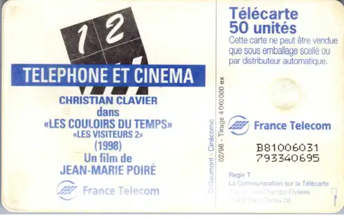 15719 - Frankreich - Telephone et Cinema , Christian Clavier , Les Couloirs du Temps