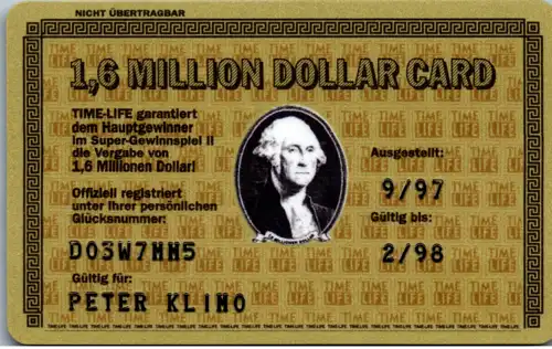 15732 -  - Time Life Super Gewinnspiel II , 1,6 Million Dollar Card