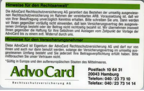 15752 -  - Advo Card , Rechtsschutzkarte , Advocard