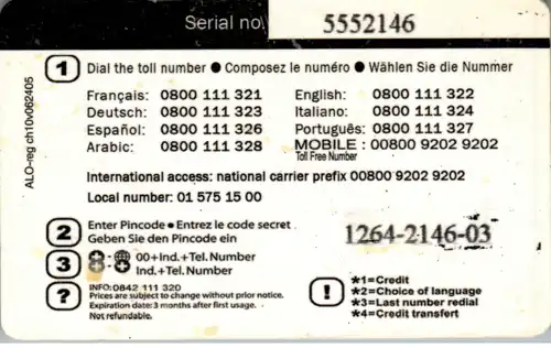 15763 - Schweiz - Alo , Prepaid Phone Card