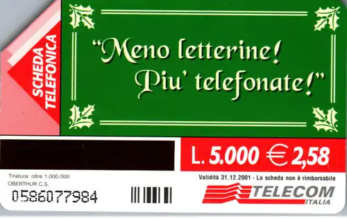 15795 - Italien - Manifestazione a favore delle Schede Telefoniche , Natale 1999