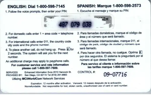 15885 - USA - Prepaid Calling Card , MCIWorldCom