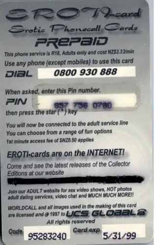 15887 - Neuseeland - Eroti - Card , Bad Girls 5 , UCS Global Collector Editions