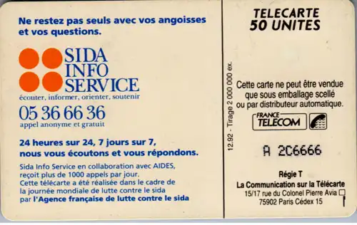 15899 - Frankreich - Telecarte , Sida Info Service , Journee mondiale de lutte contre le sida