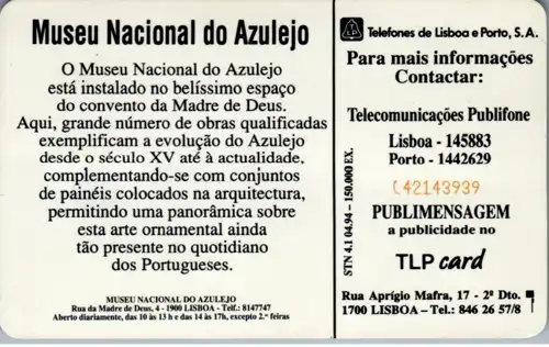 15990 - Portugal - Museu Nacional de Azulejo , TLP Card