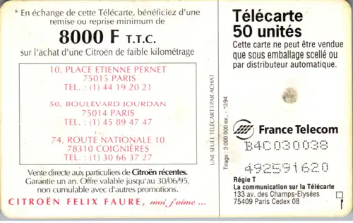 15993 - Frankreich - Citroen Xantia , 8000 F , T.T.C