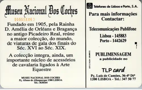16001 - Portugal - Museu Nacional Dos Coches , TLP Card