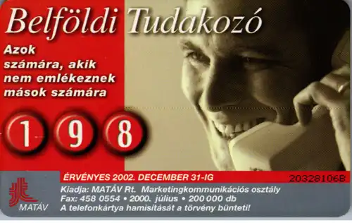 16060 - Ungarn - Nemzetközi Tudakozo 1990