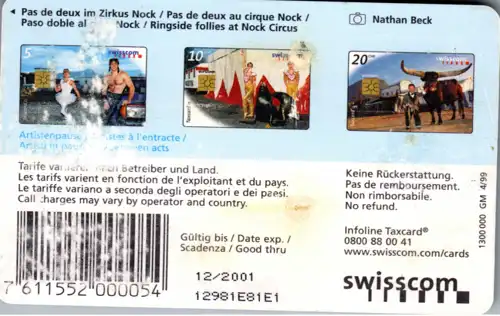 15395 - Schweiz - Swisscom Taxcard , Pas de deux im Zirkus Nock